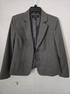 KASPER Gray Blazer 10P Petite Two Button Lined Career Jacket